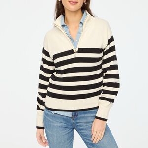 J. Crew 100% Cotton Striped Half Zip Sweater with Pearl Zipper